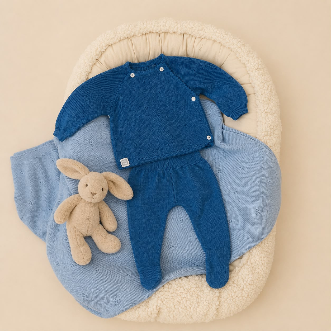 Blauwe babyset met broekje en overslagshirt
