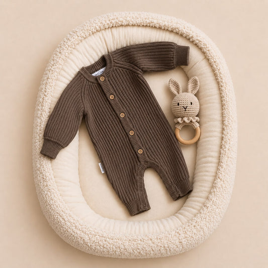 Bruin boxpakje met knopen voor baby's