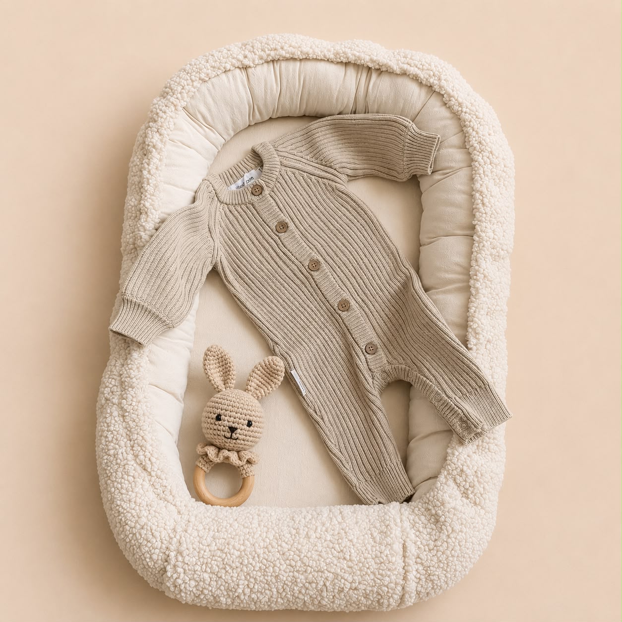 Gebreid Biscuit boxpakje met knopen voor baby's 