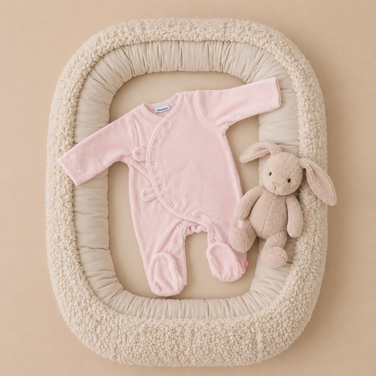 Een zacht roze velours babypakje of pyjama