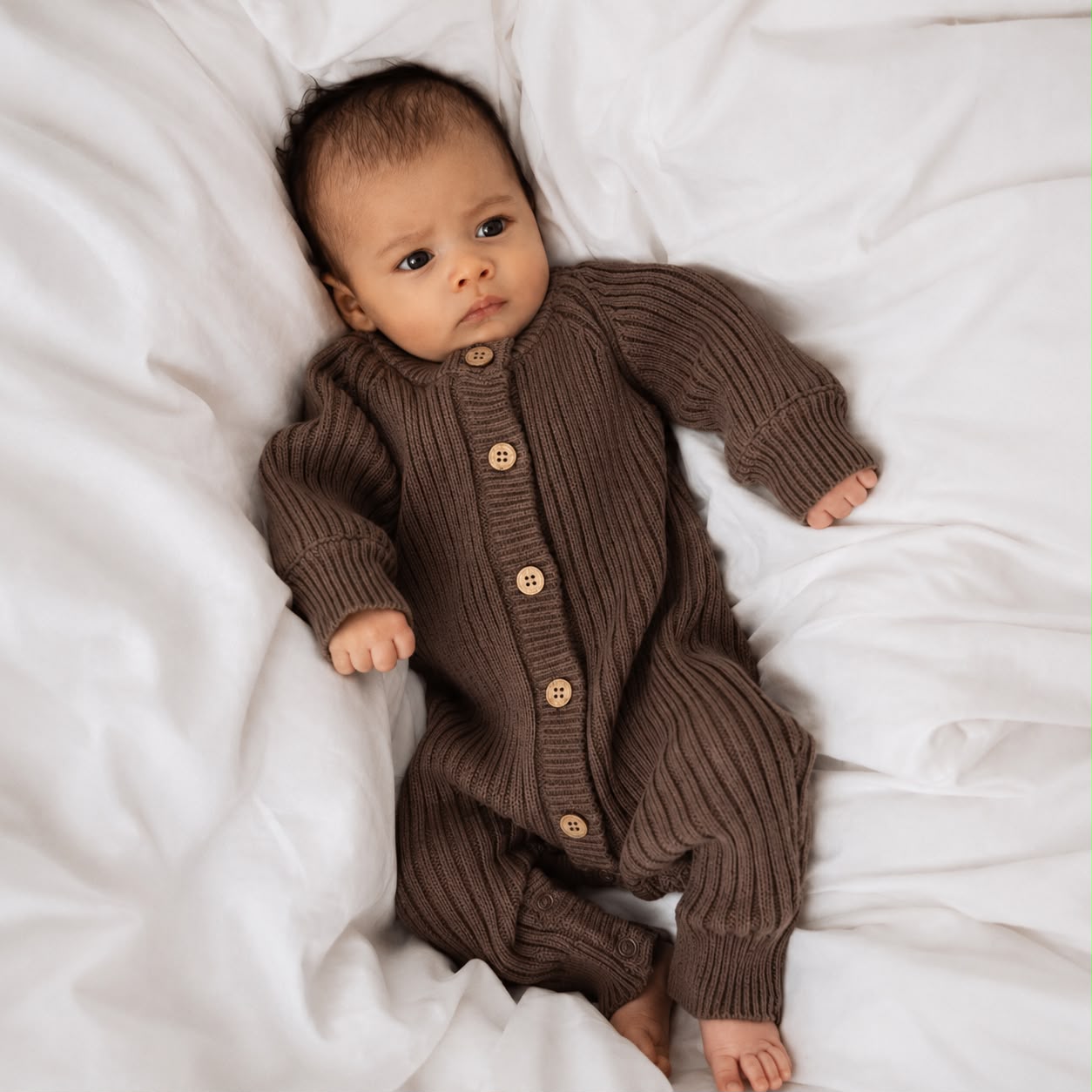 Baby in het zaya chocolate zaya boxpakje van lillemoon