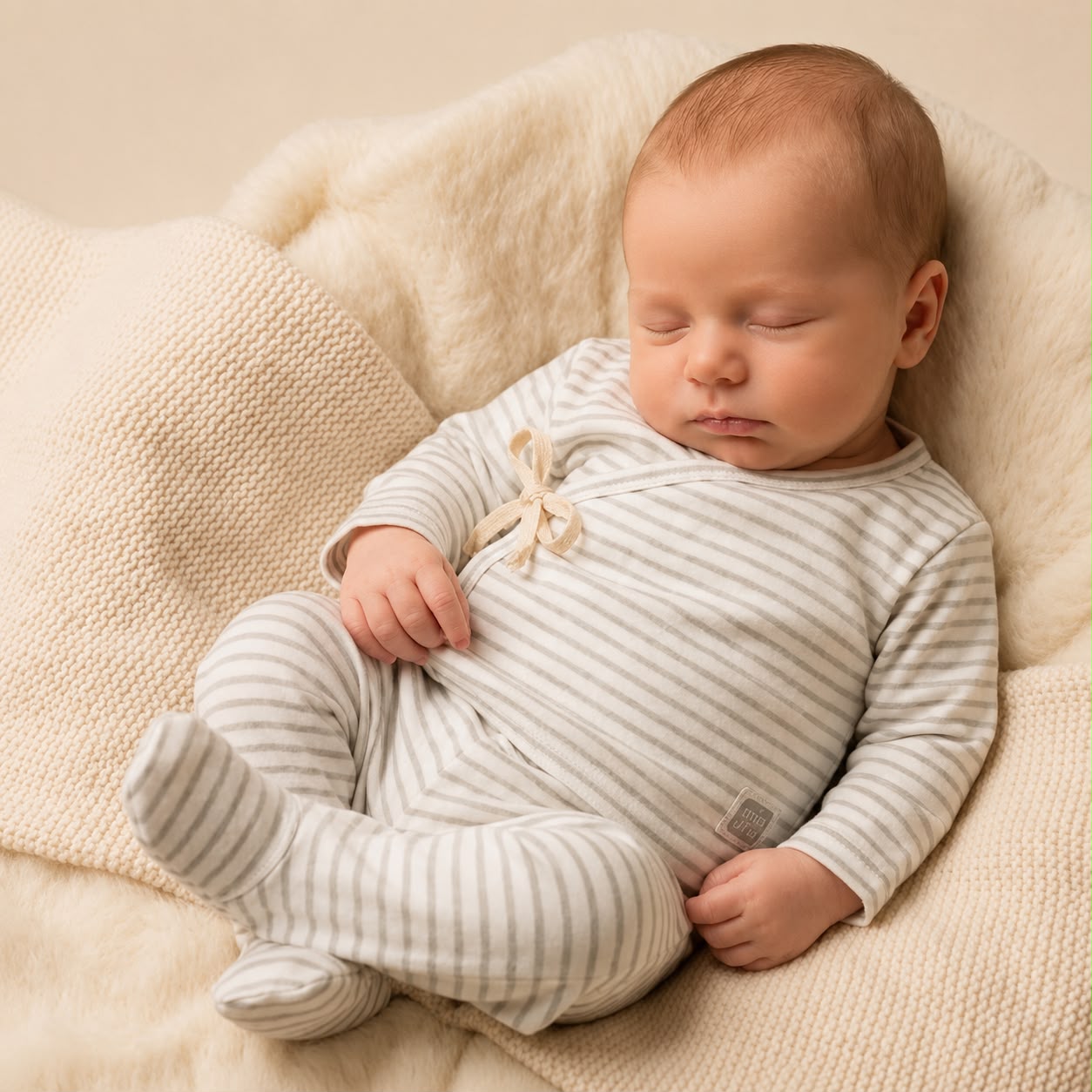 Gestreepte 2-delige babyset met overslagshirt en broekje met voetjes