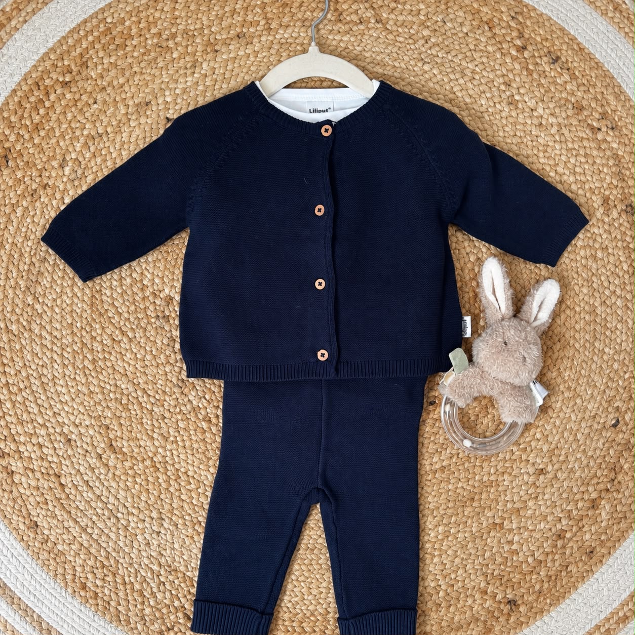 Lilliput 2 delig gebreide set 62 en 68 marineblauw vestje broekje