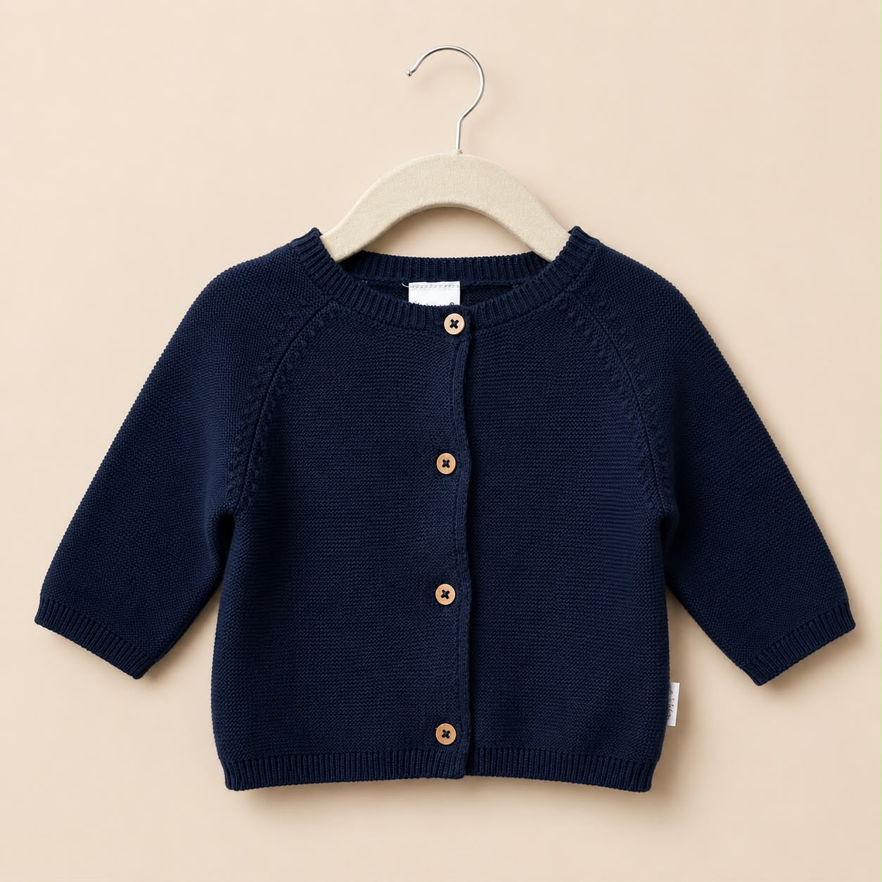 Lilliput 2 delig gebreid setje 62 68 marineblauw vestje houten knopen
