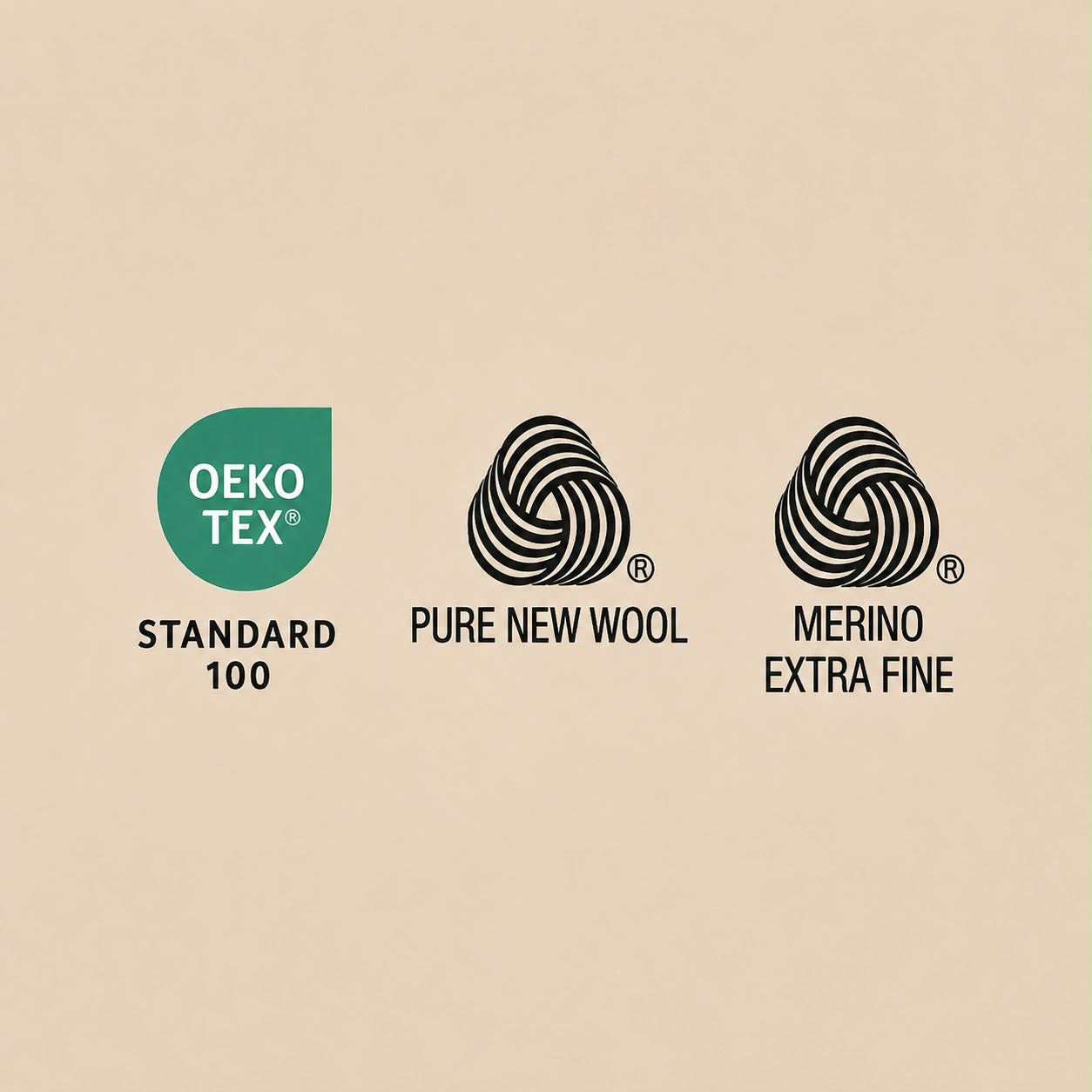 Merino wollen logo's en oeko tex informatie