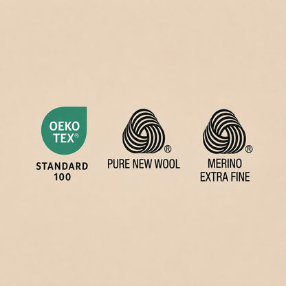 Merino wollen logo's en oeko tex informatie